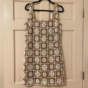 LOFT Beige and White Crochet Square-Motif Mini Dress